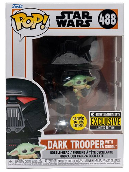 Funko POP #488 Star Wars The Mandalorian Dark Trooper with Grogu Glow Exclusive Figure